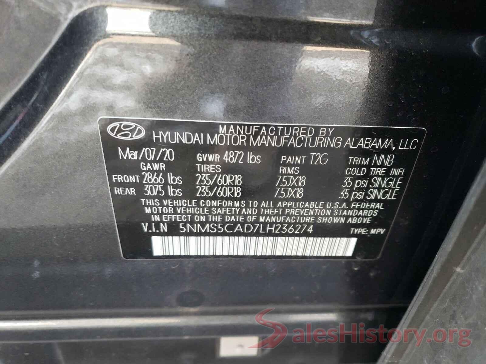 5NMS5CAD7LH236274 2020 HYUNDAI SANTA FE