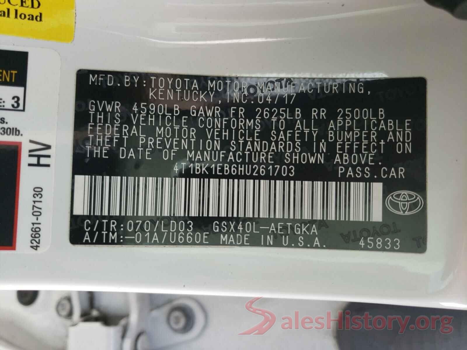 4T1BK1EB6HU261703 2017 TOYOTA AVALON