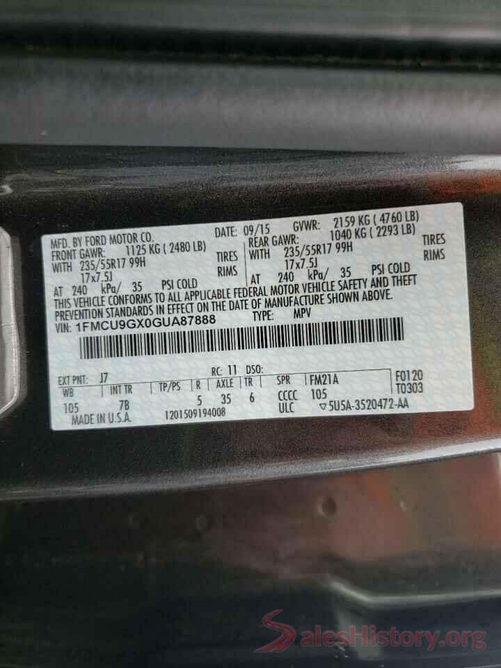 1FMCU9GX0GUA87888 2016 FORD ESCAPE