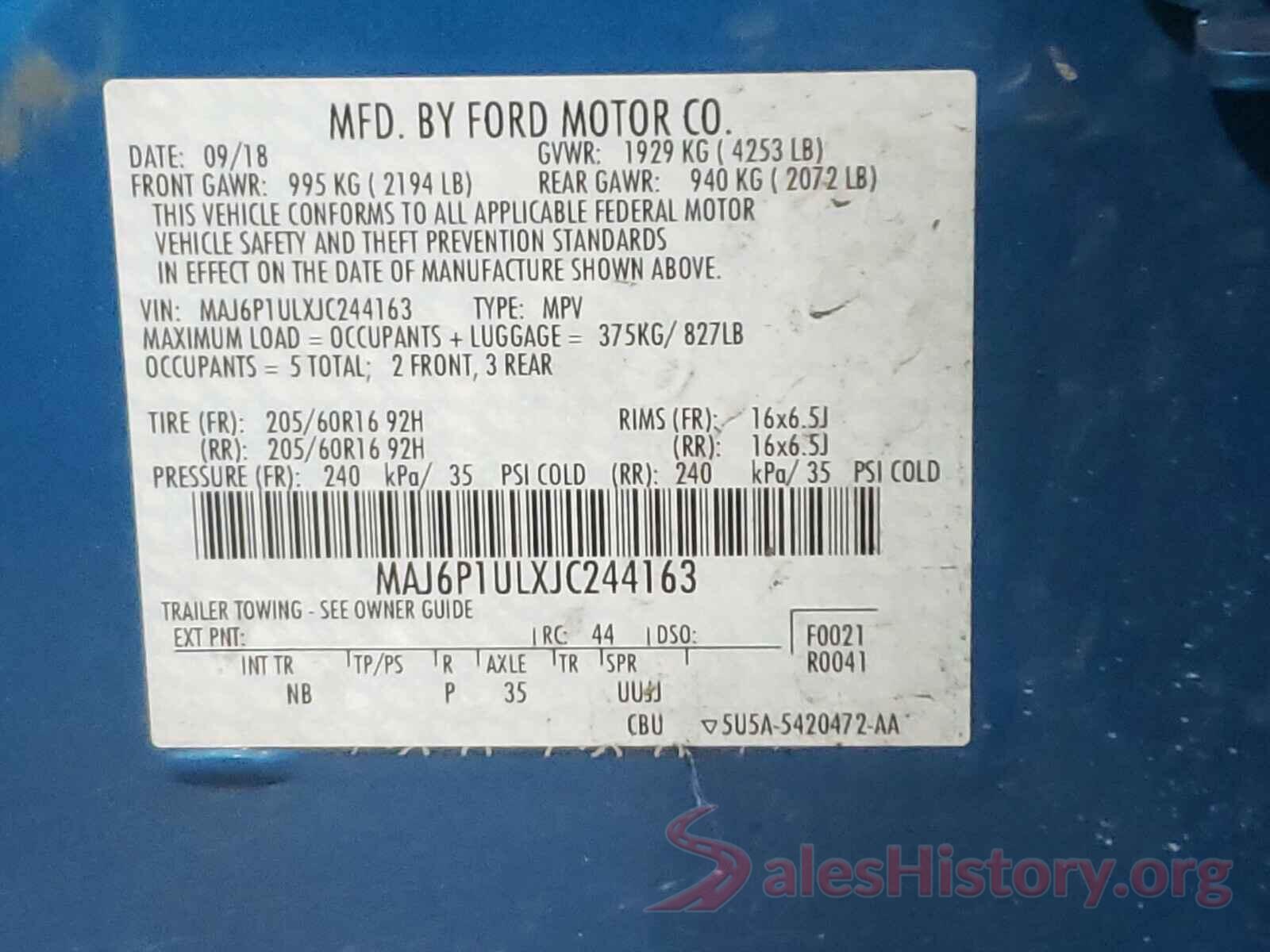 MAJ6P1ULXJC244163 2018 FORD ALL OTHER