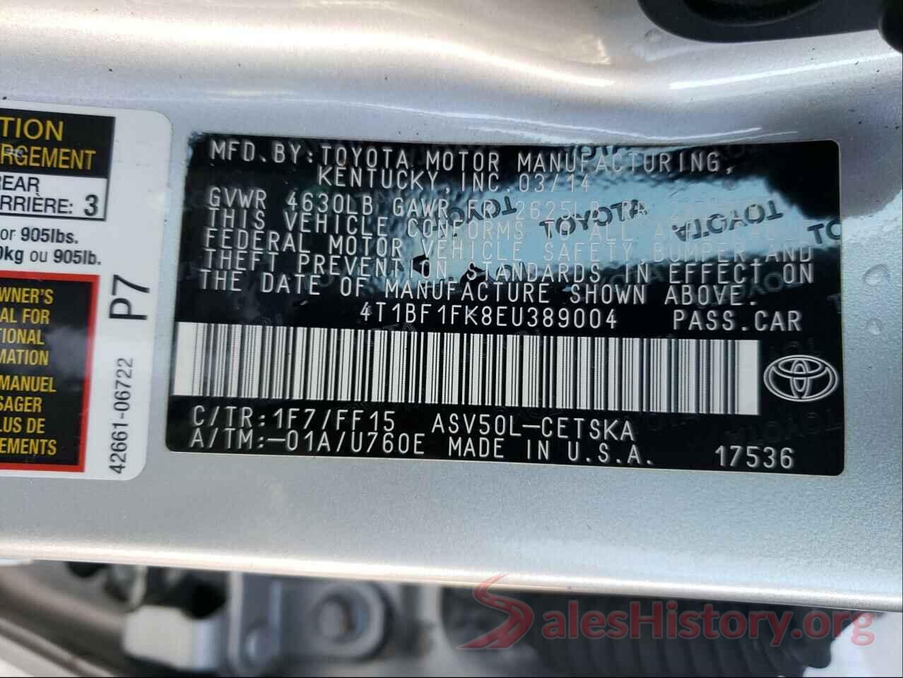 4T1BF1FK8EU389004 2014 TOYOTA CAMRY