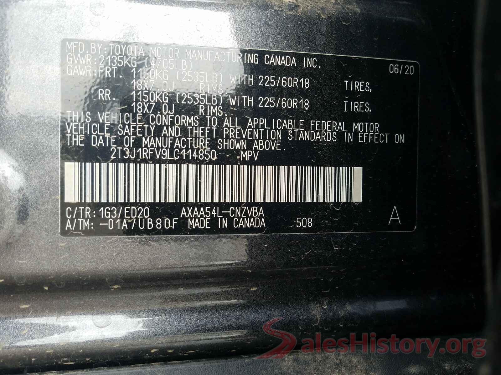 2T3J1RFV9LC114850 2020 TOYOTA RAV4