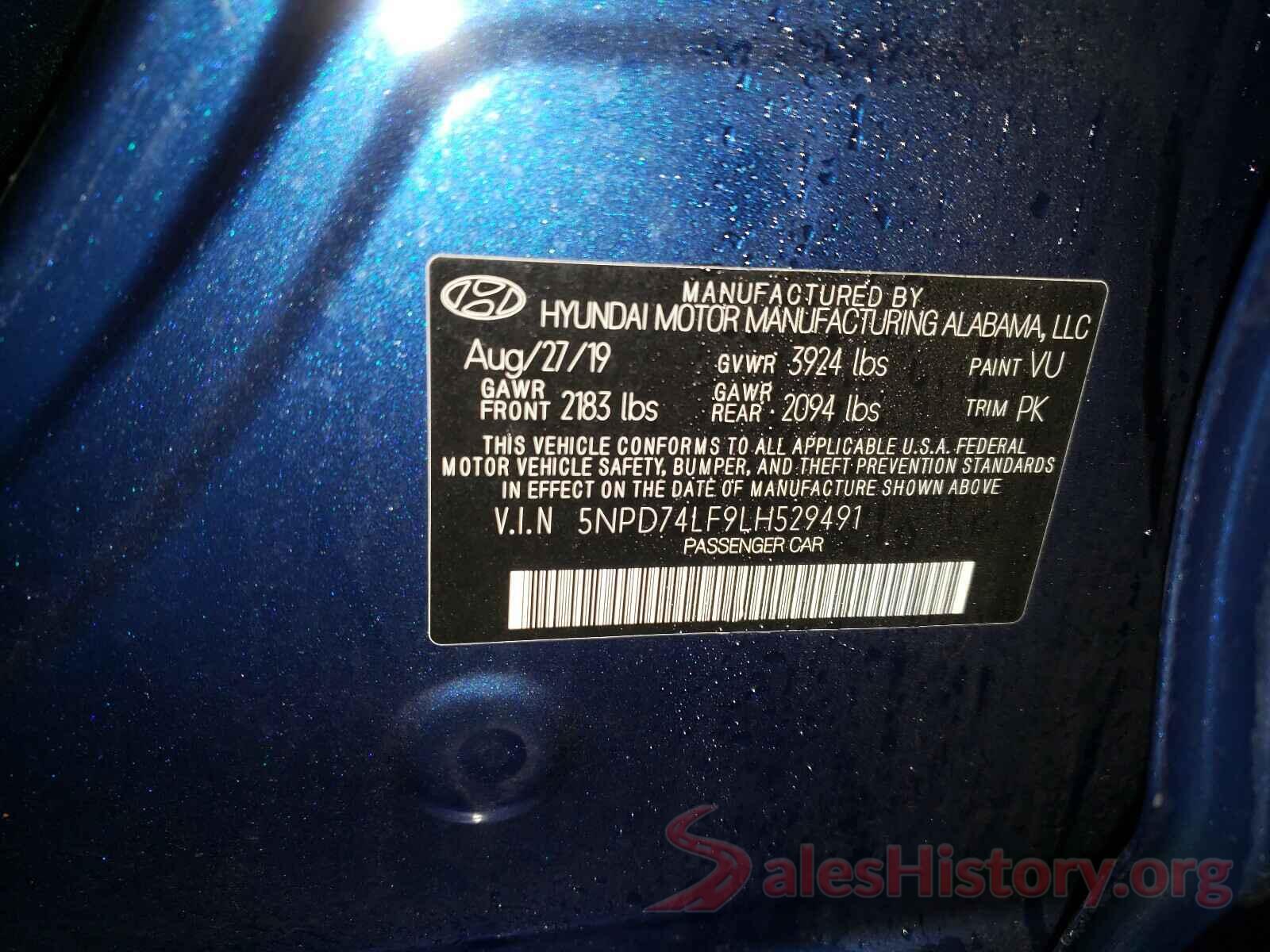 5NPD74LF9LH529491 2020 HYUNDAI ELANTRA