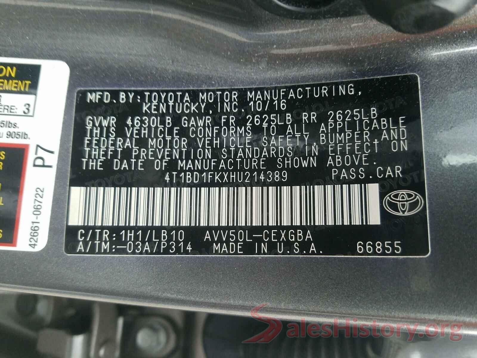 4T1BD1FKXHU214389 2017 TOYOTA CAMRY