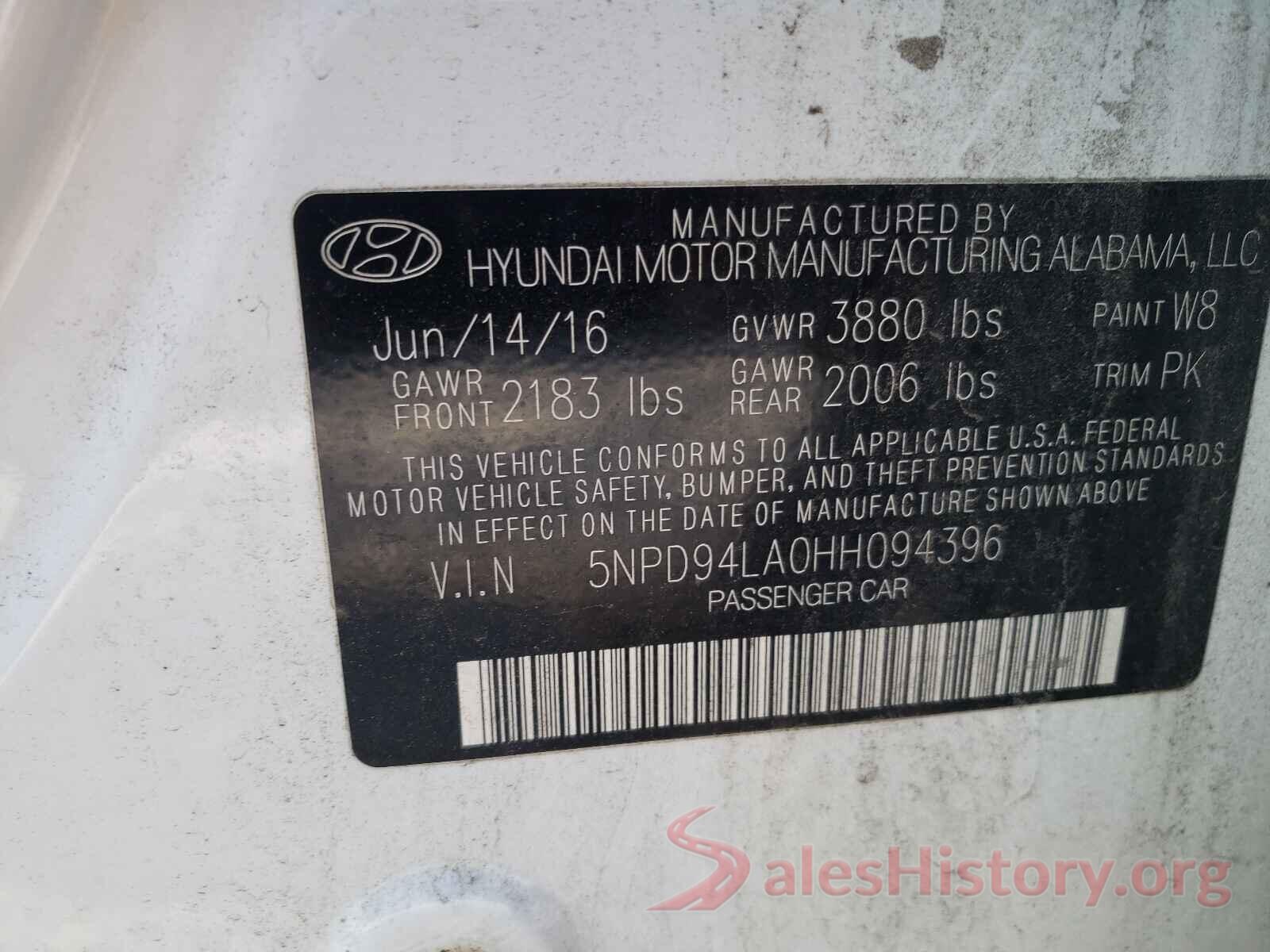 5NPD94LA0HH094396 2017 HYUNDAI ELANTRA