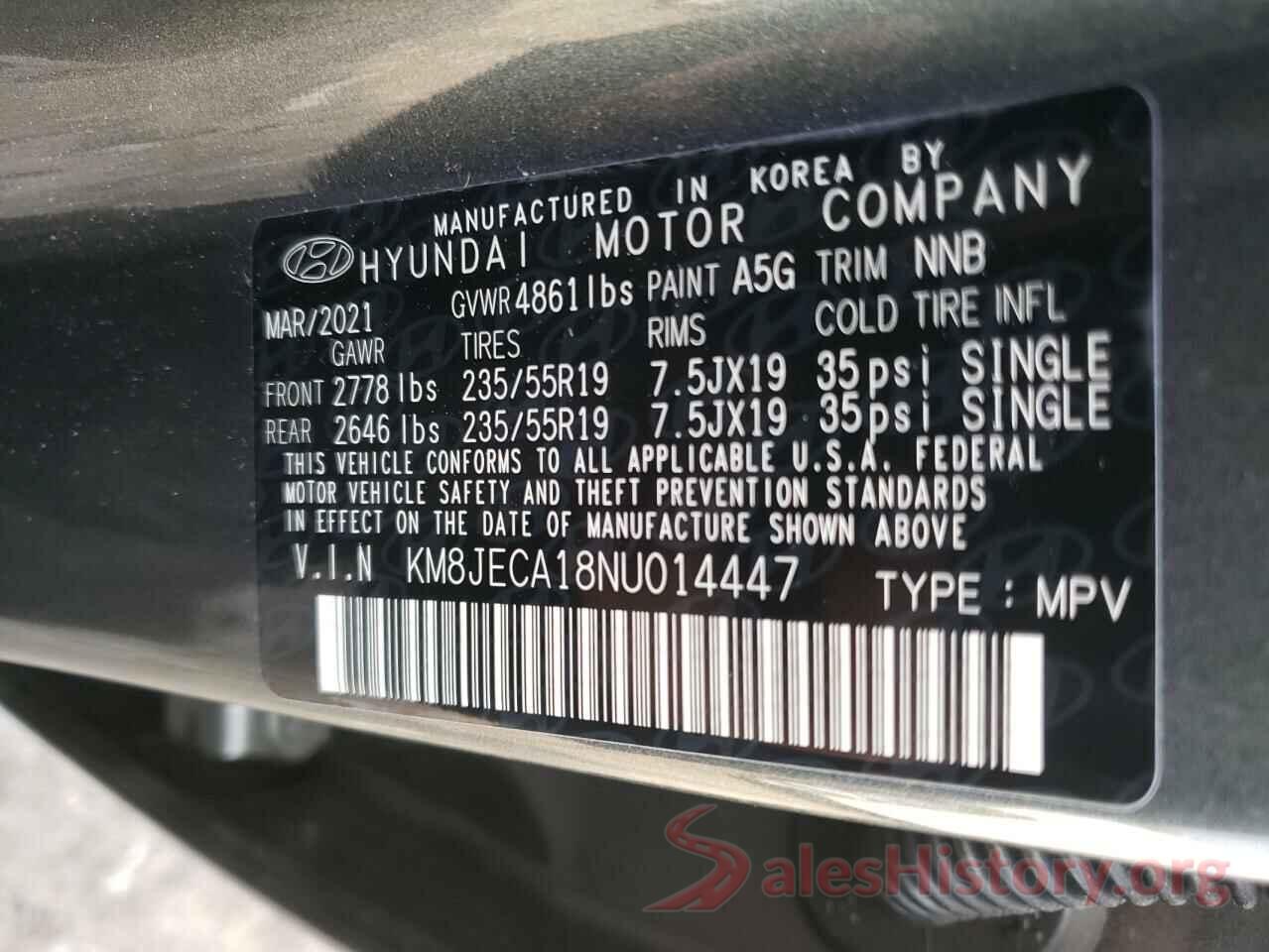 KM8JECA18NU014447 2022 HYUNDAI TUCSON