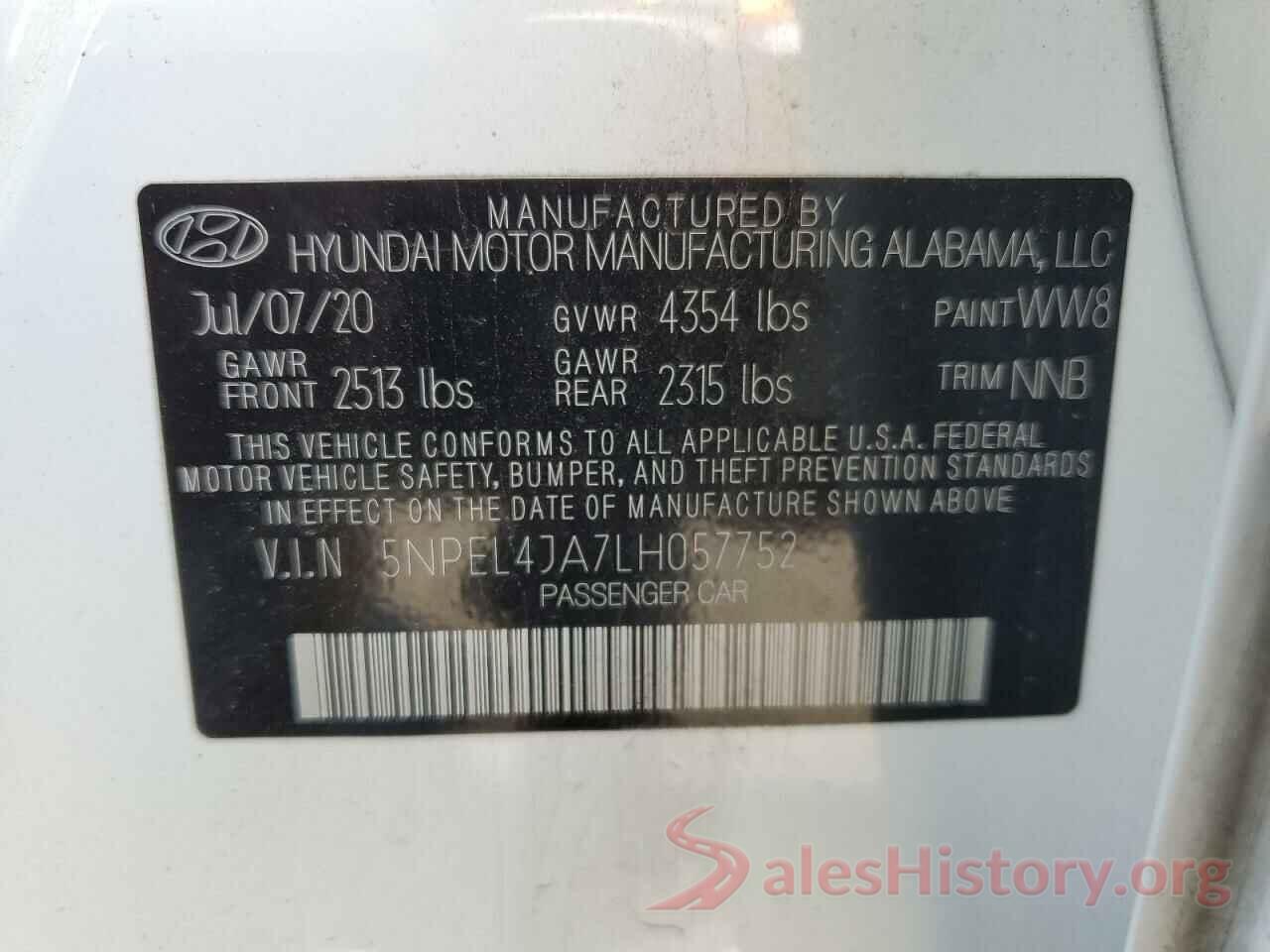 5NPEL4JA7LH057752 2020 HYUNDAI SONATA