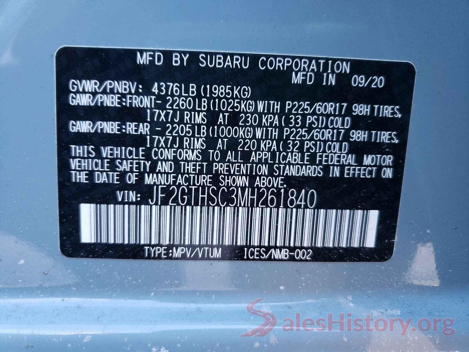 JF2GTHSC3MH261840 2021 SUBARU CROSSTREK