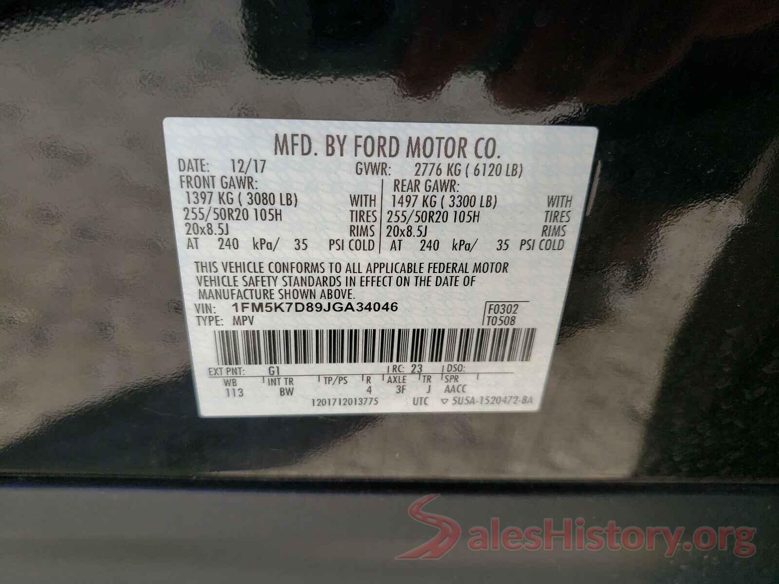 1FM5K7D89JGA34046 2018 FORD EXPLORER