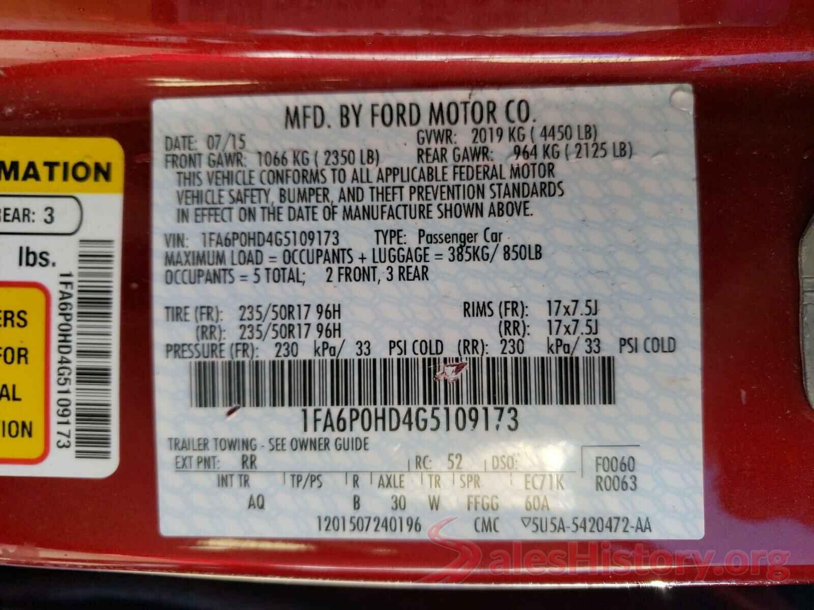 1FA6P0HD4G5109173 2016 FORD FUSION