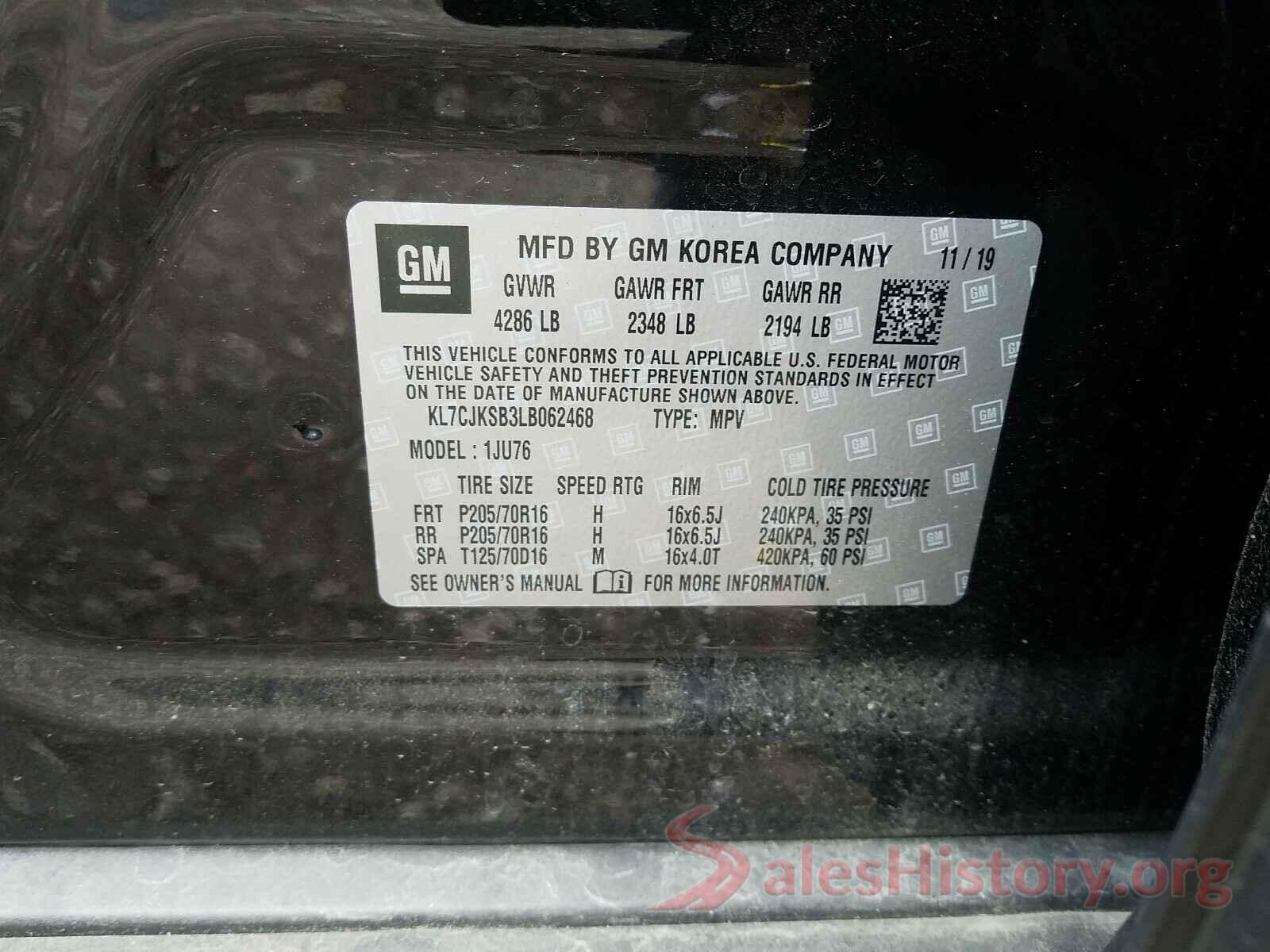 KL7CJKSB3LB062468 2020 CHEVROLET TRAX