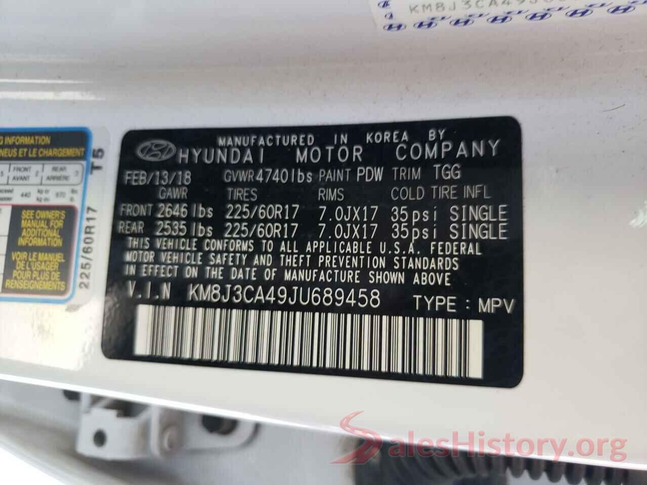 KM8J3CA49JU689458 2018 HYUNDAI TUCSON