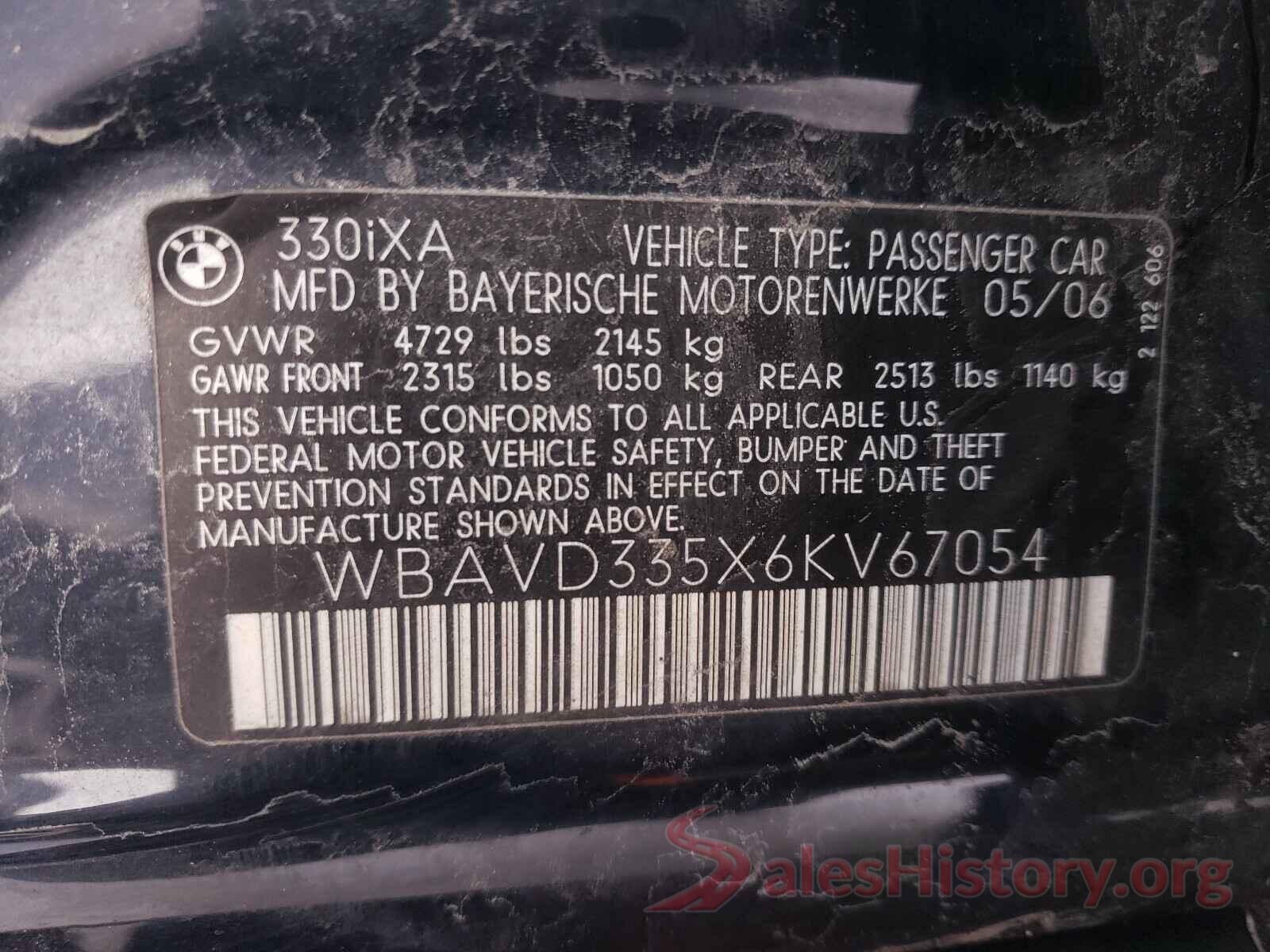 WBAVD335X6KV67054 2006 BMW 3 SERIES