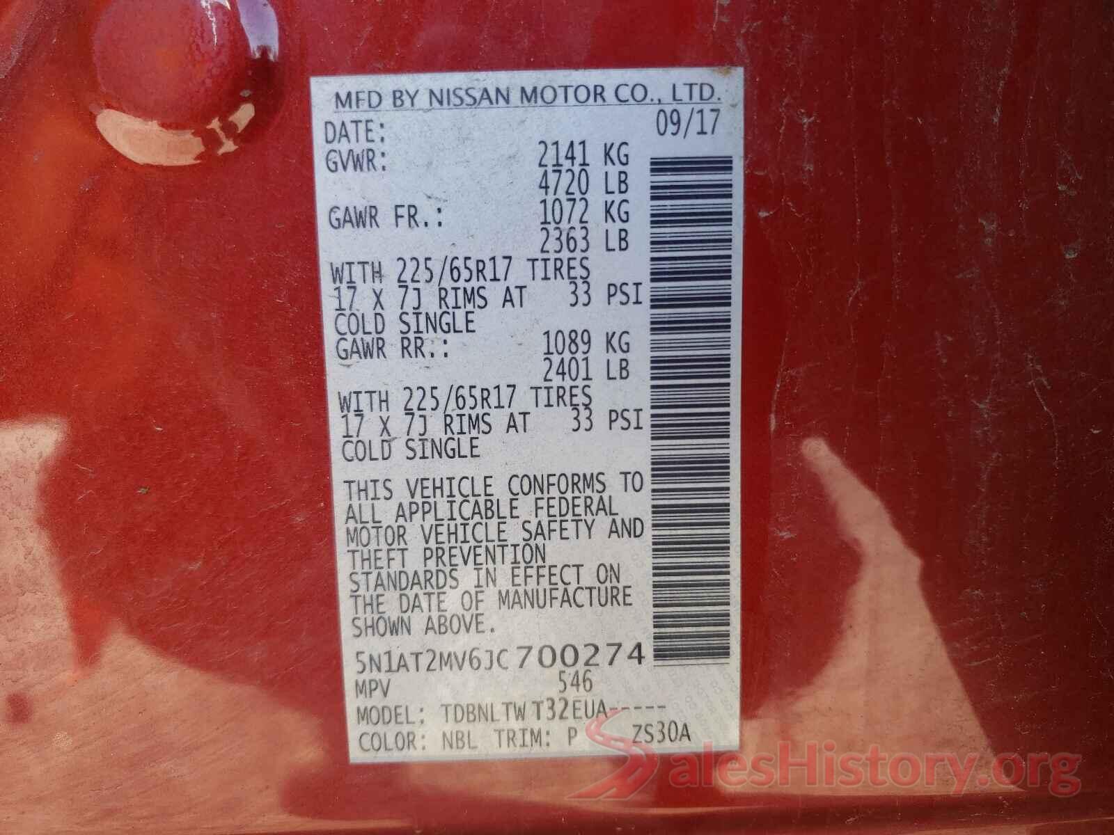 5N1AT2MV6JC700274 2018 NISSAN ROGUE