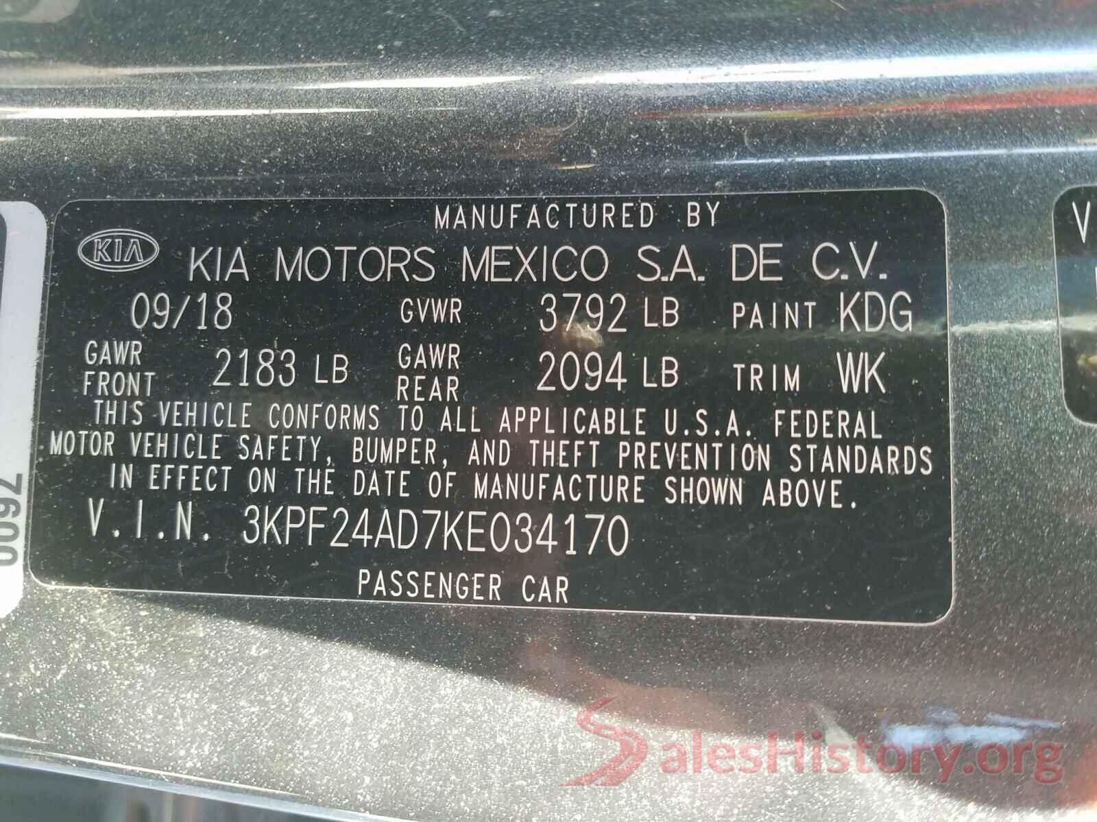 3KPF24AD7KE034170 2019 KIA FORTE