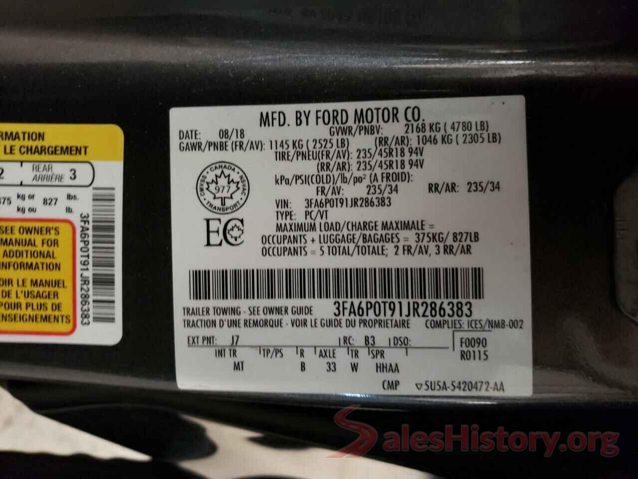 3FA6P0T91JR286383 2018 FORD FUSION