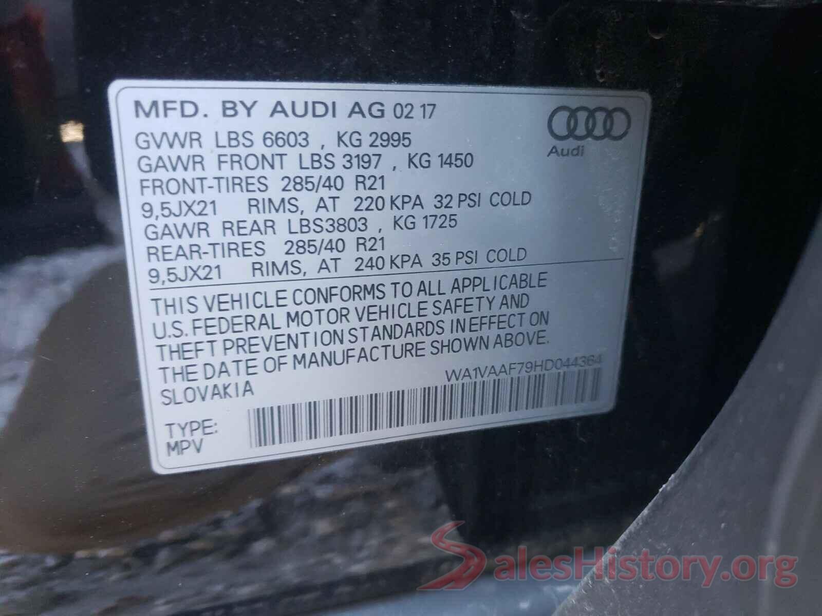 WA1VAAF79HD044364 2017 AUDI Q7