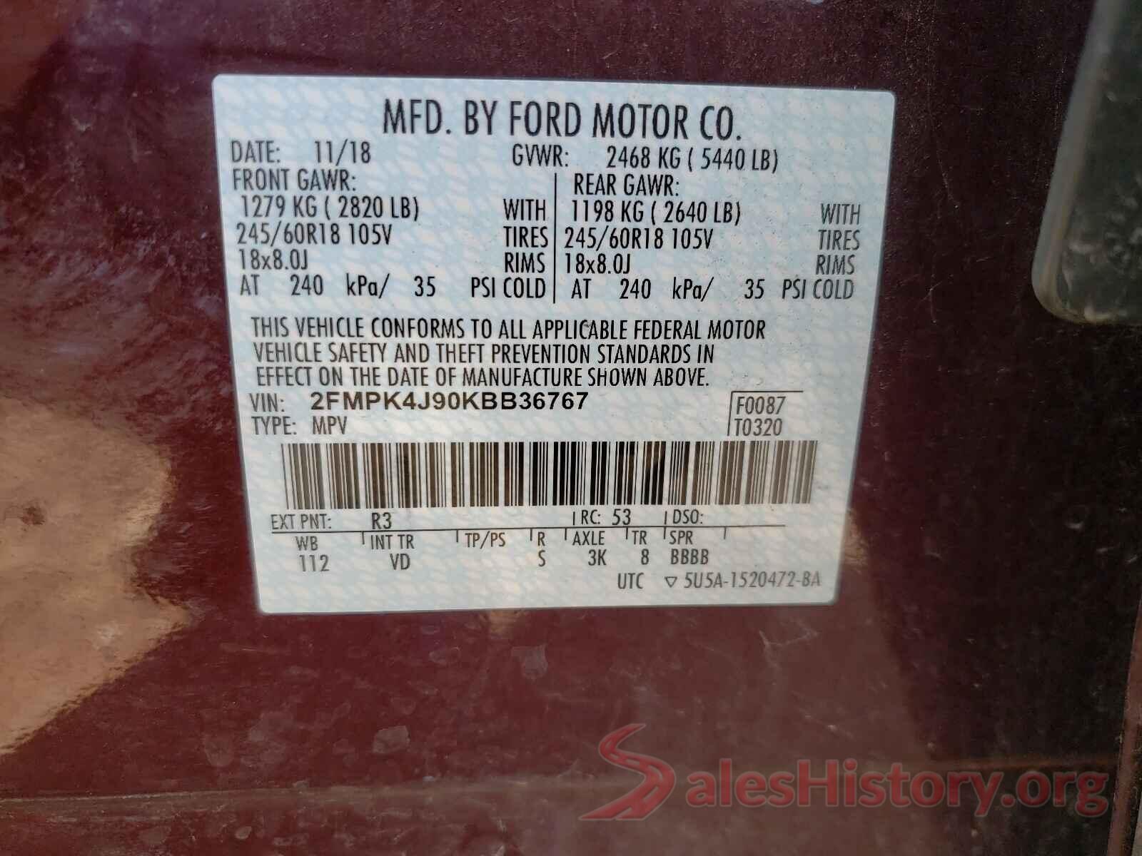 2FMPK4J90KBB36767 2019 FORD EDGE