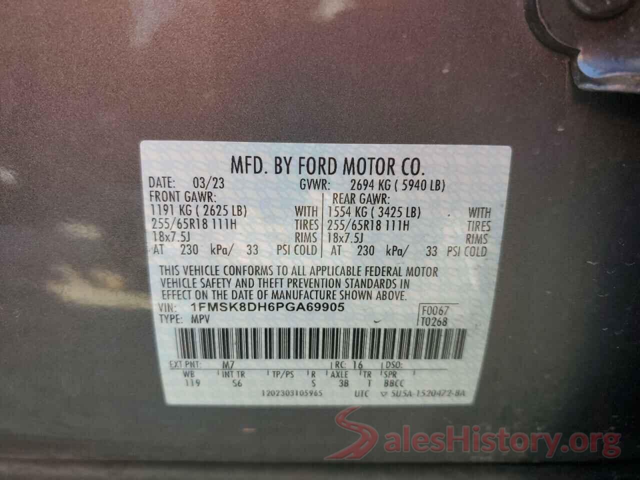 1FMSK8DH6PGA69905 2023 FORD EXPLORER