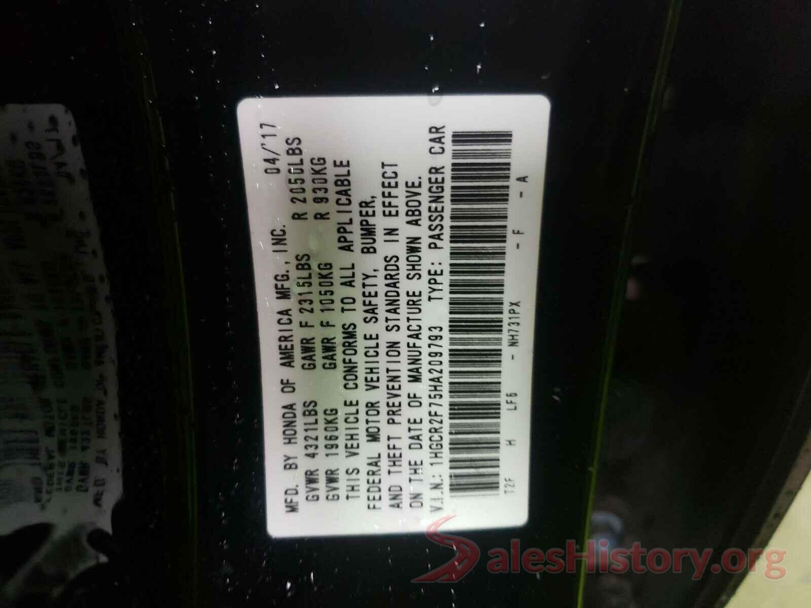 1HGCR2F75HA209793 2017 HONDA ACCORD