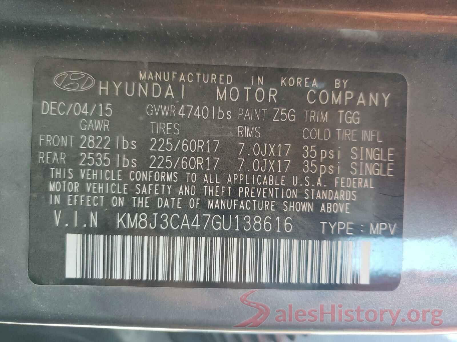 KM8J3CA47GU138616 2016 HYUNDAI TUCSON