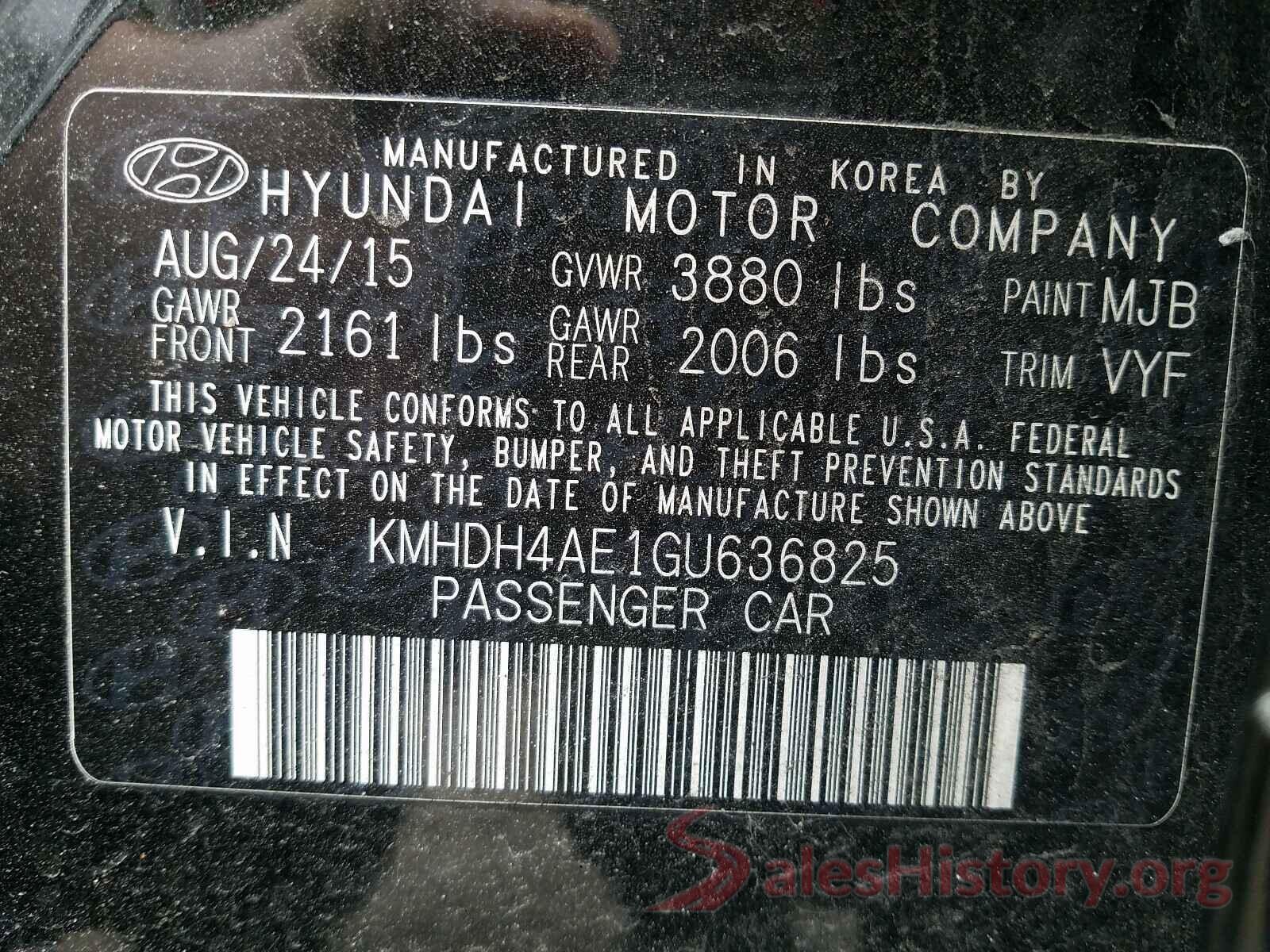 KMHDH4AE1GU636825 2016 HYUNDAI ELANTRA