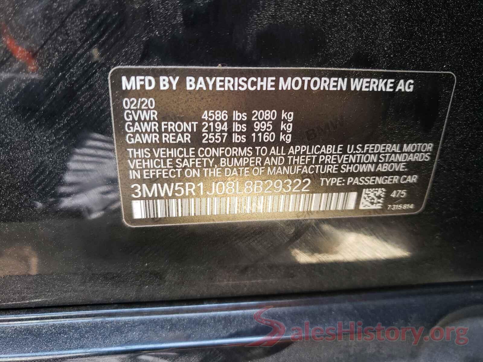 3MW5R1J08L8B29322 2020 BMW 3 SERIES