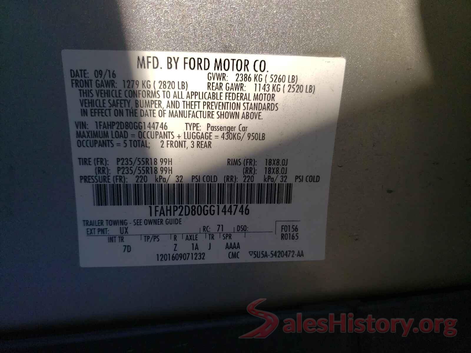 1FAHP2D80GG144746 2016 FORD TAURUS