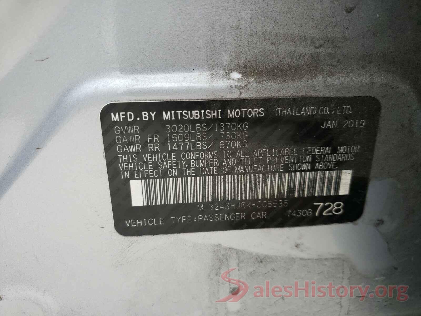 ML32A3HJ6KH008535 2019 MITSUBISHI MIRAGE