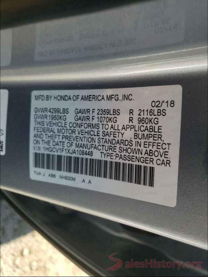 1HGCV1F1XJA108448 2018 HONDA ACCORD