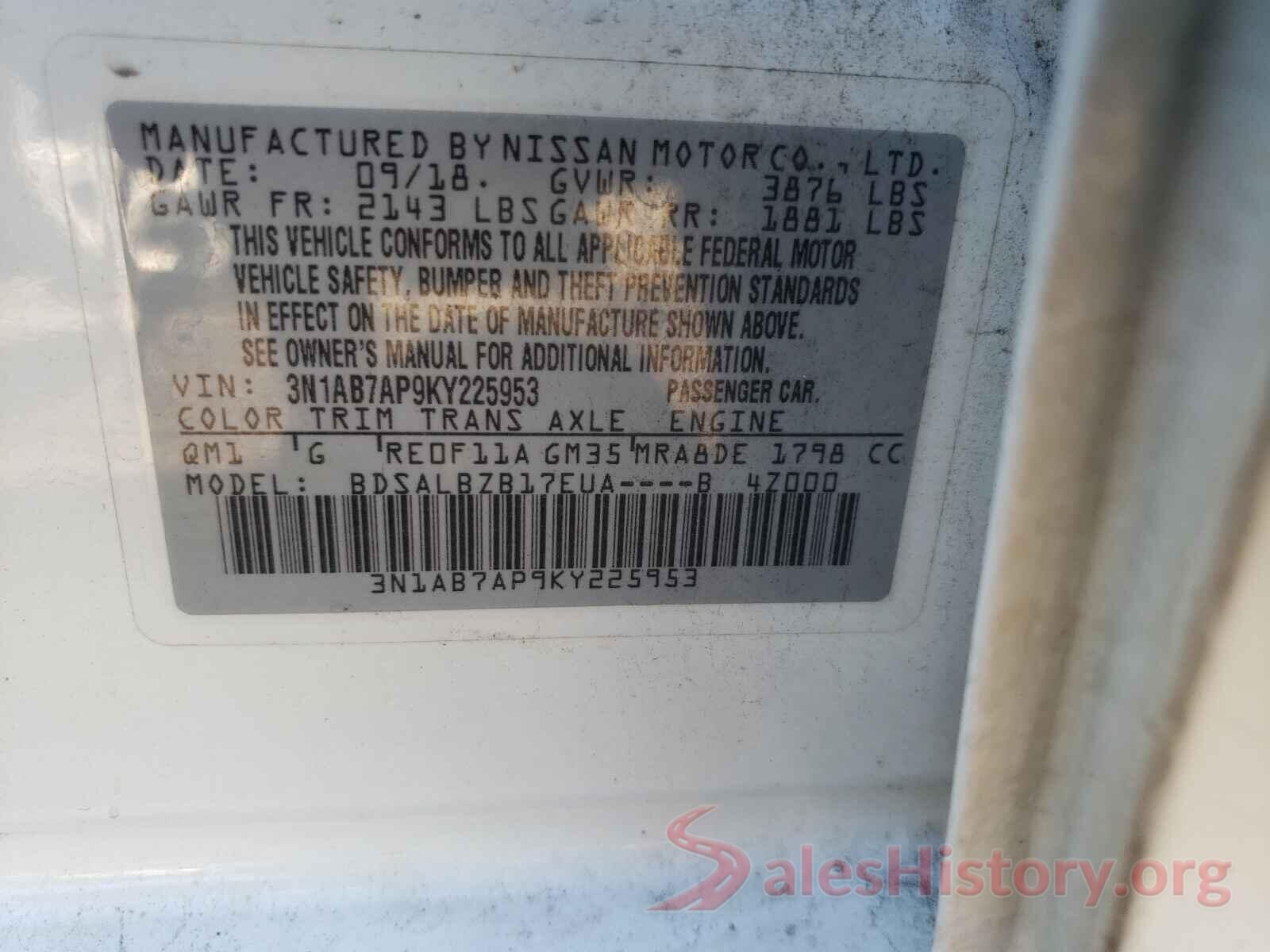 3N1AB7AP9KY225953 2019 NISSAN SENTRA