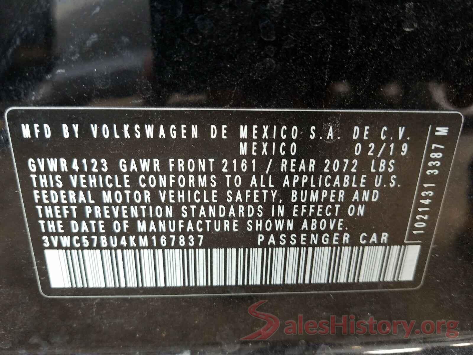 3VWC57BU4KM167837 2019 VOLKSWAGEN JETTA