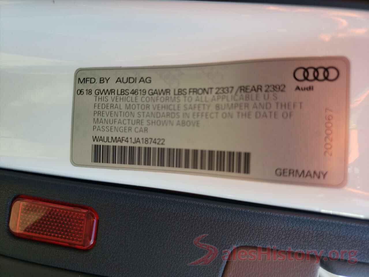 WAULMAF41JA187422 2018 AUDI A4