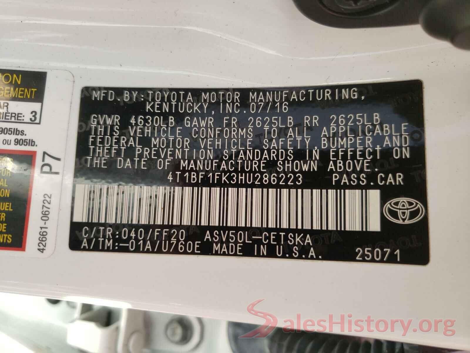 4T1BF1FK3HU286223 2017 TOYOTA CAMRY