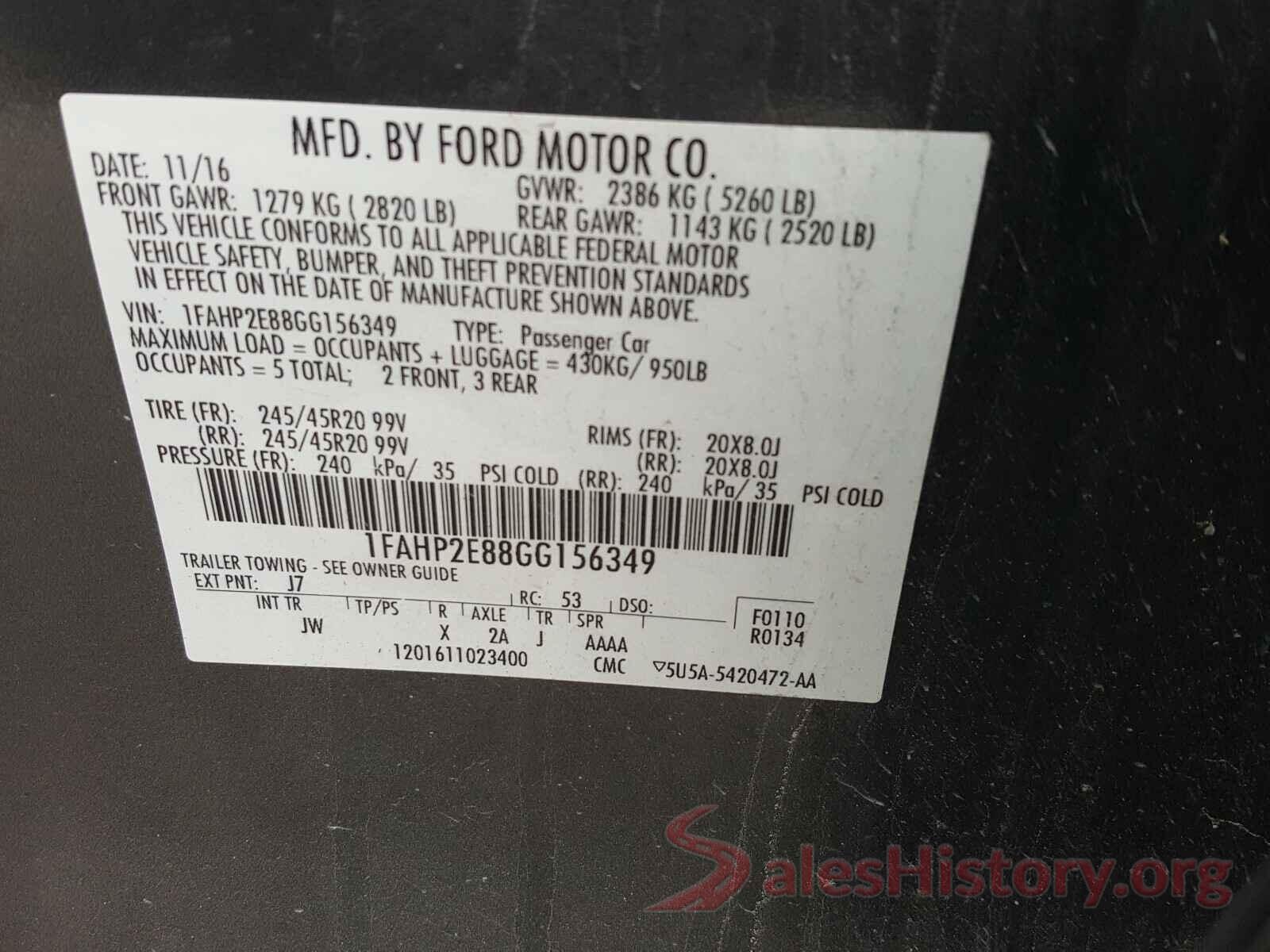 1FAHP2E88GG156349 2016 FORD TAURUS