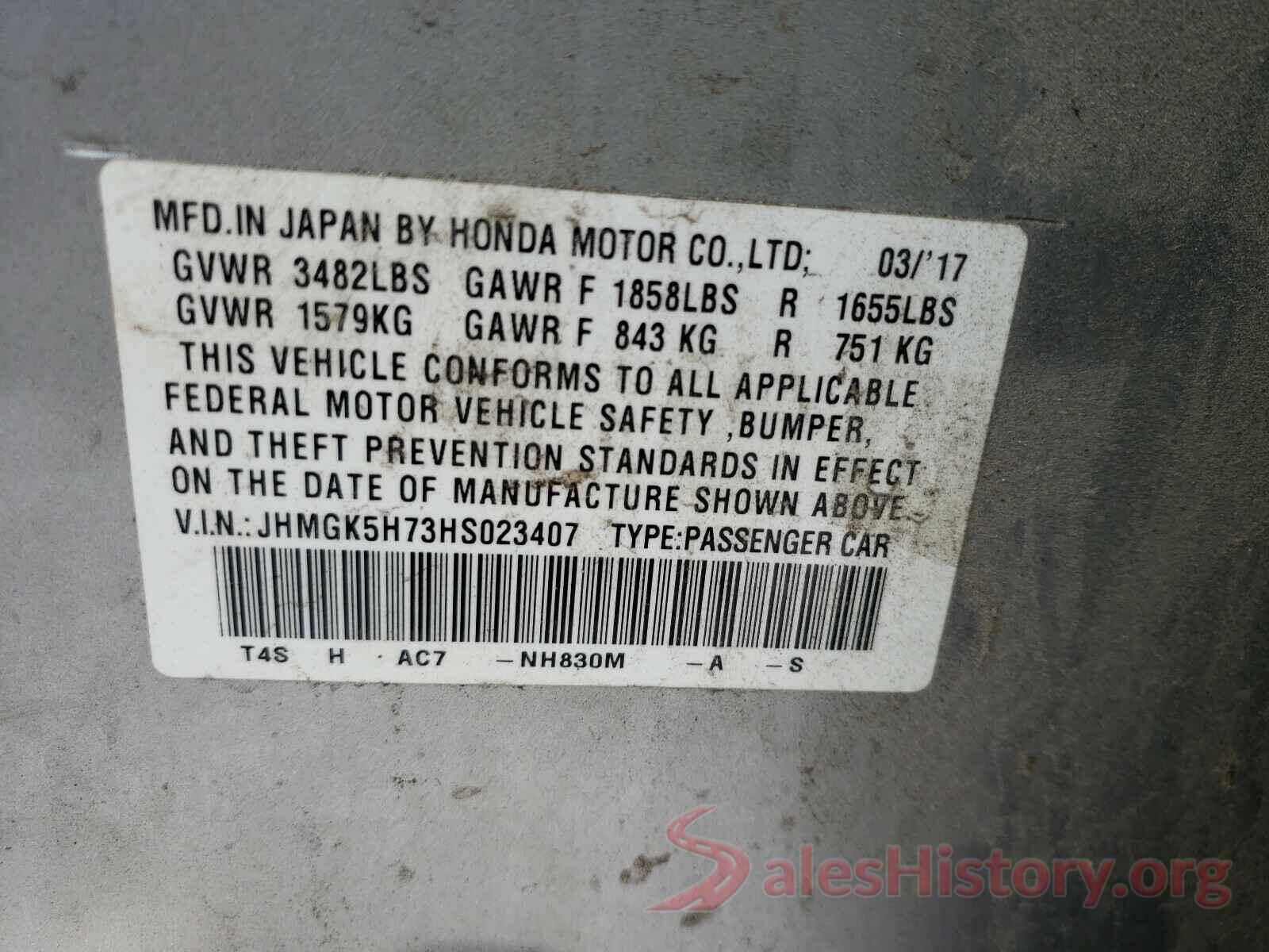 JHMGK5H73HS023407 2017 HONDA FIT