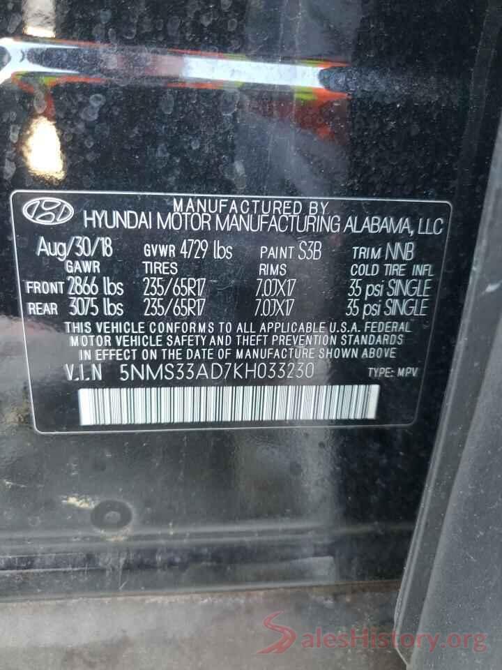 5NMS33AD7KH033230 2019 HYUNDAI SANTA FE