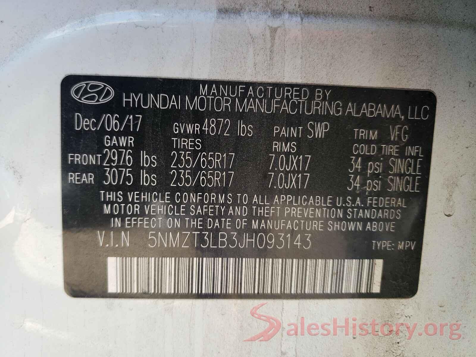 5NMZT3LB3JH093143 2018 HYUNDAI SANTA FE