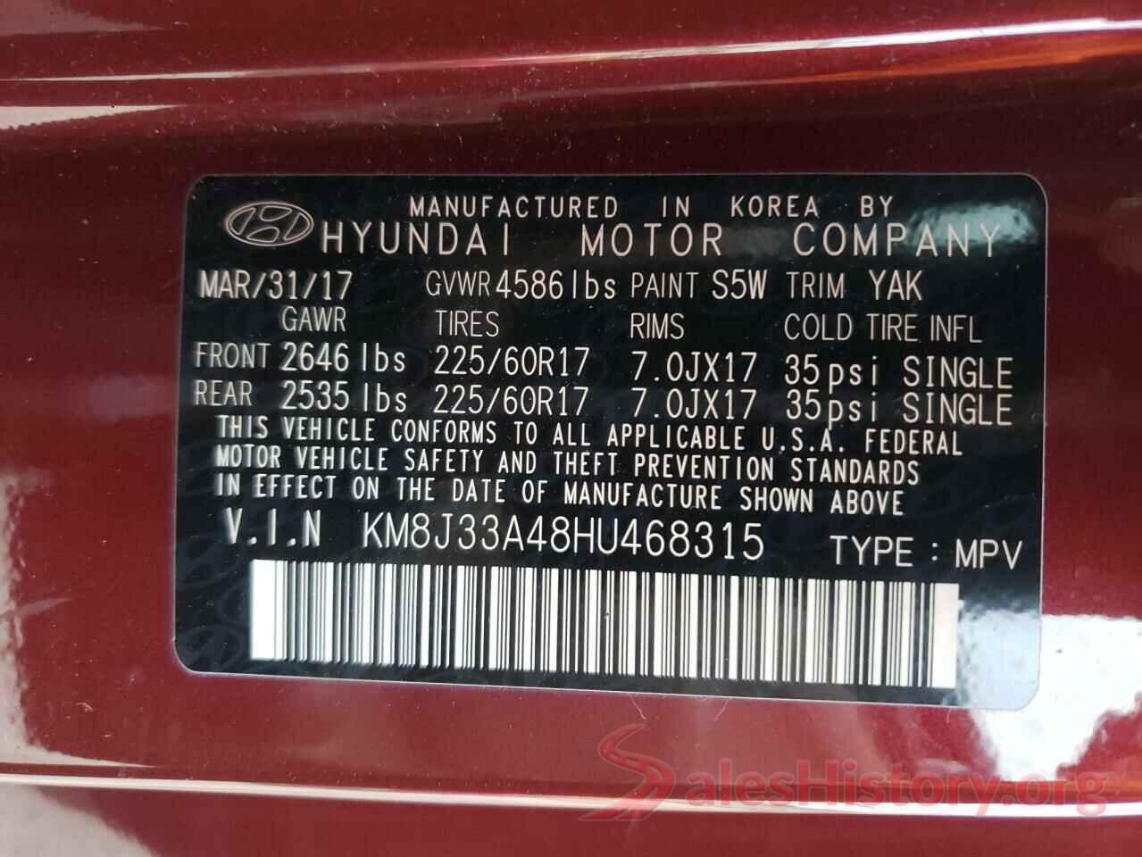 KM8J33A48HU468315 2017 HYUNDAI TUCSON