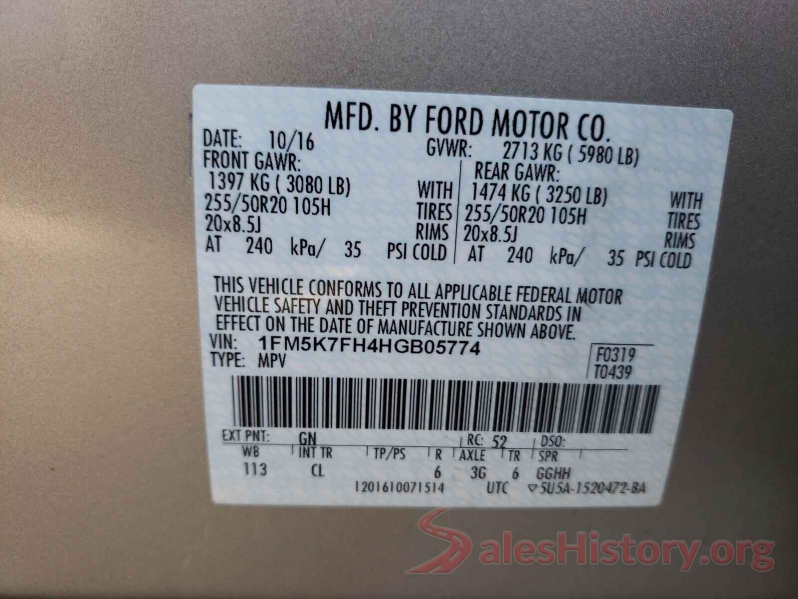 1FM5K7FH4HGB05774 2017 FORD EXPLORER