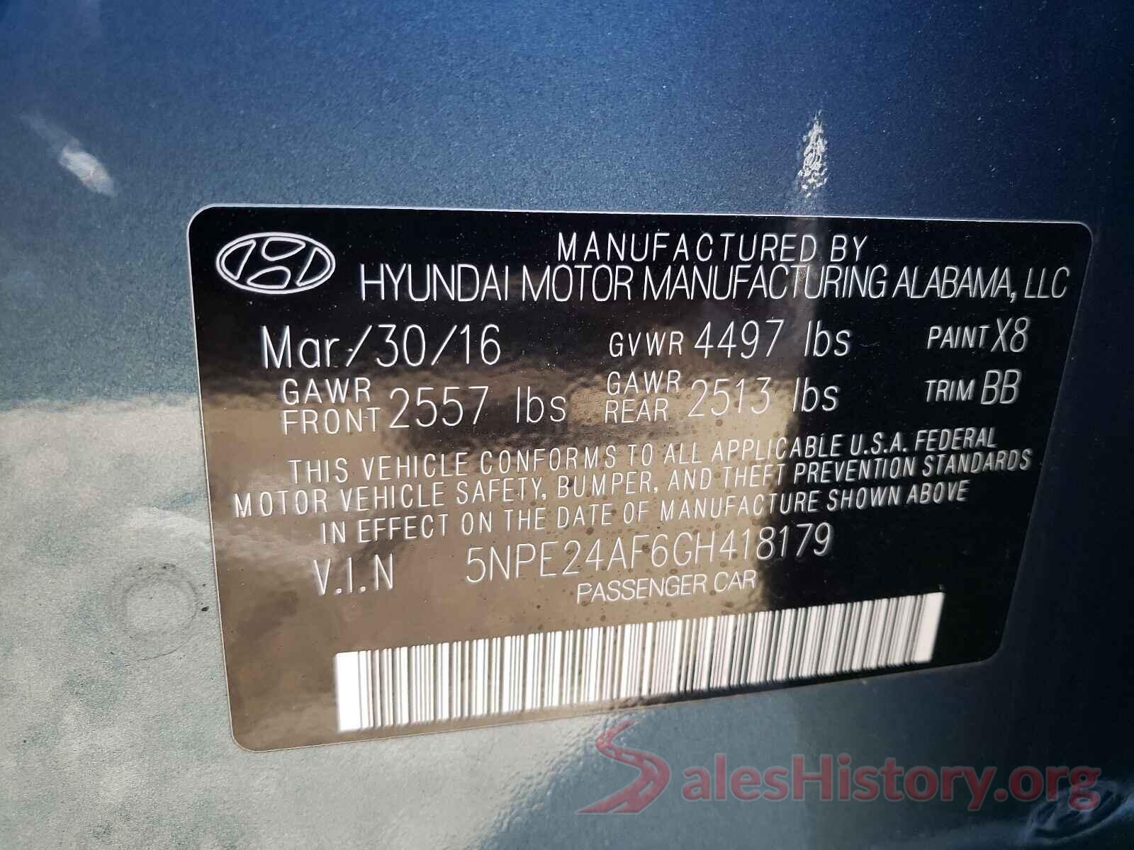 5NPE24AF6GH418179 2016 HYUNDAI SONATA