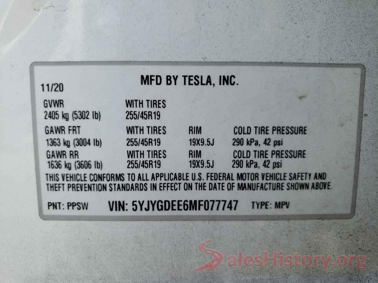 5YJYGDEE6MF077747 2021 TESLA MODEL Y