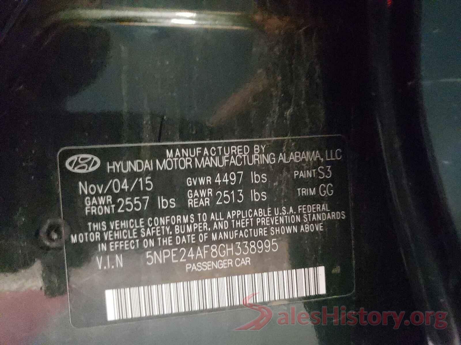 5NPE24AF8GH338995 2016 HYUNDAI SONATA