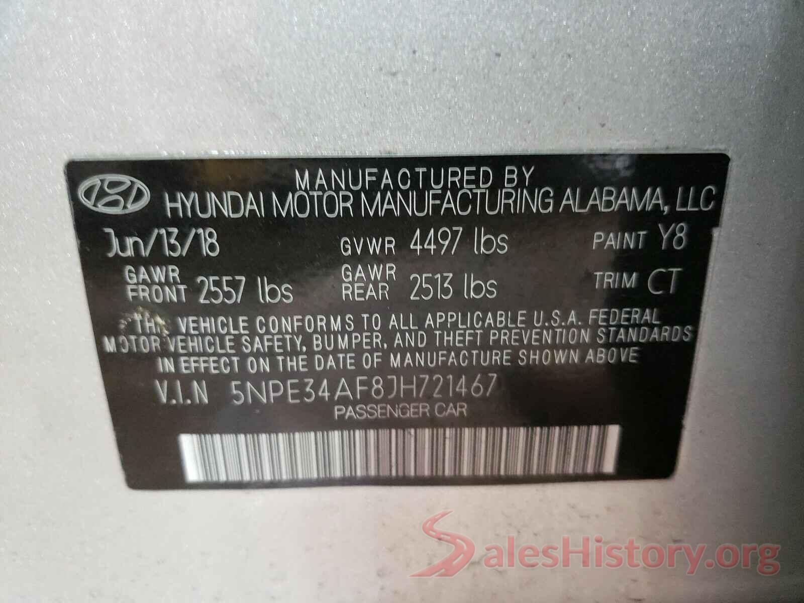 5NPE34AF8JH721467 2018 HYUNDAI SONATA