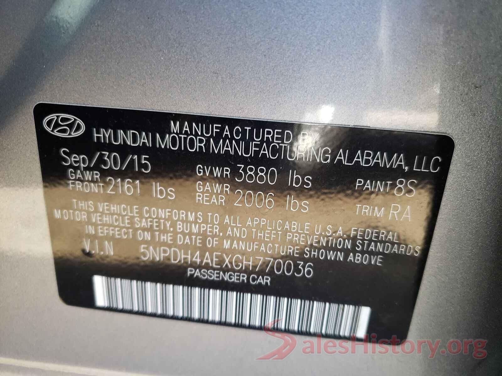 5NPDH4AEXGH770036 2016 HYUNDAI ELANTRA