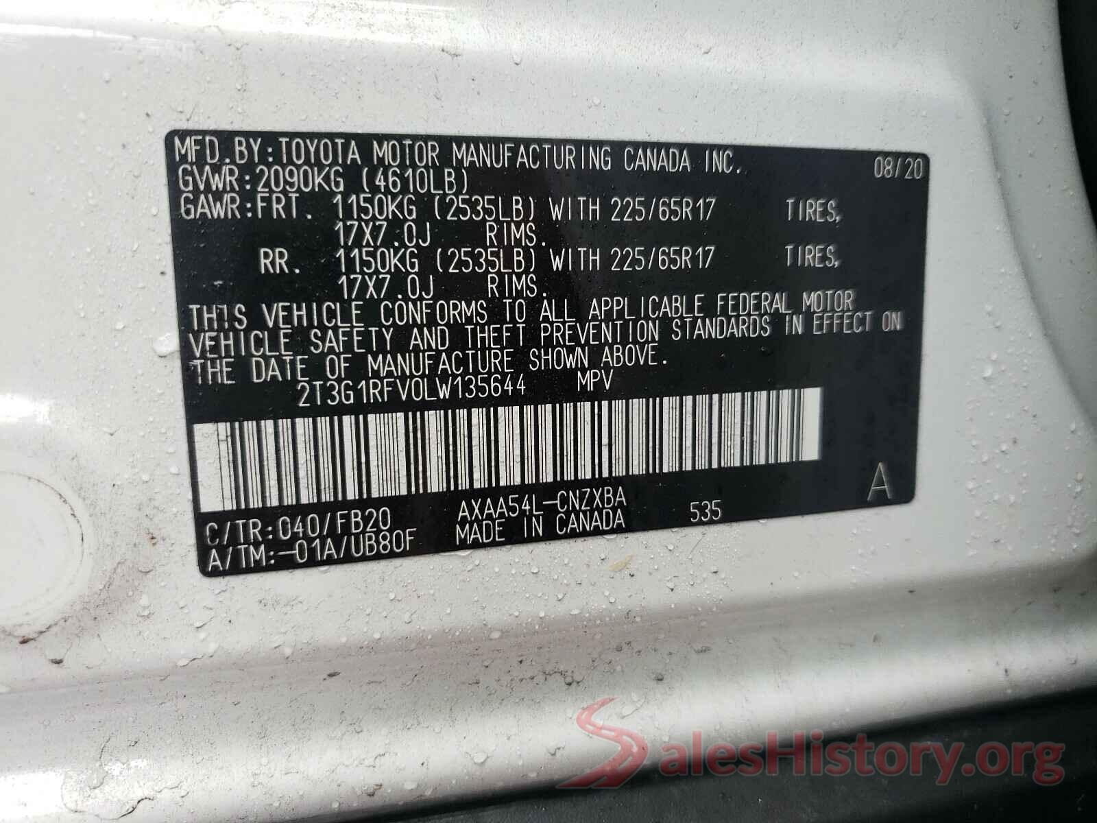 2T3G1RFV0LW135644 2020 TOYOTA RAV4