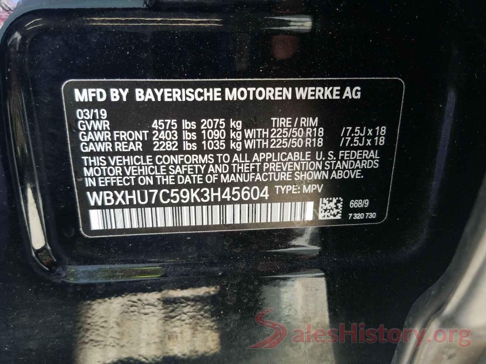 WBXHU7C59K3H45604 2019 BMW X1