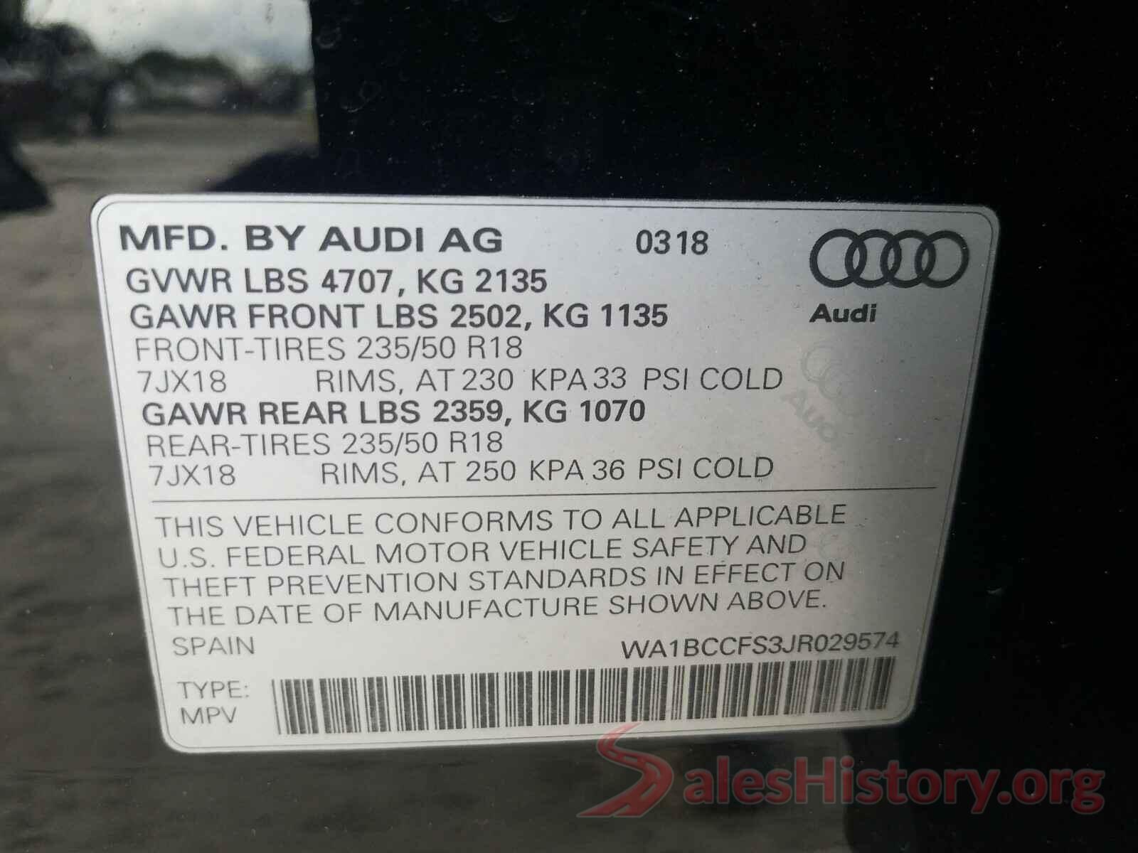 WA1BCCFS3JR029574 2018 AUDI Q3