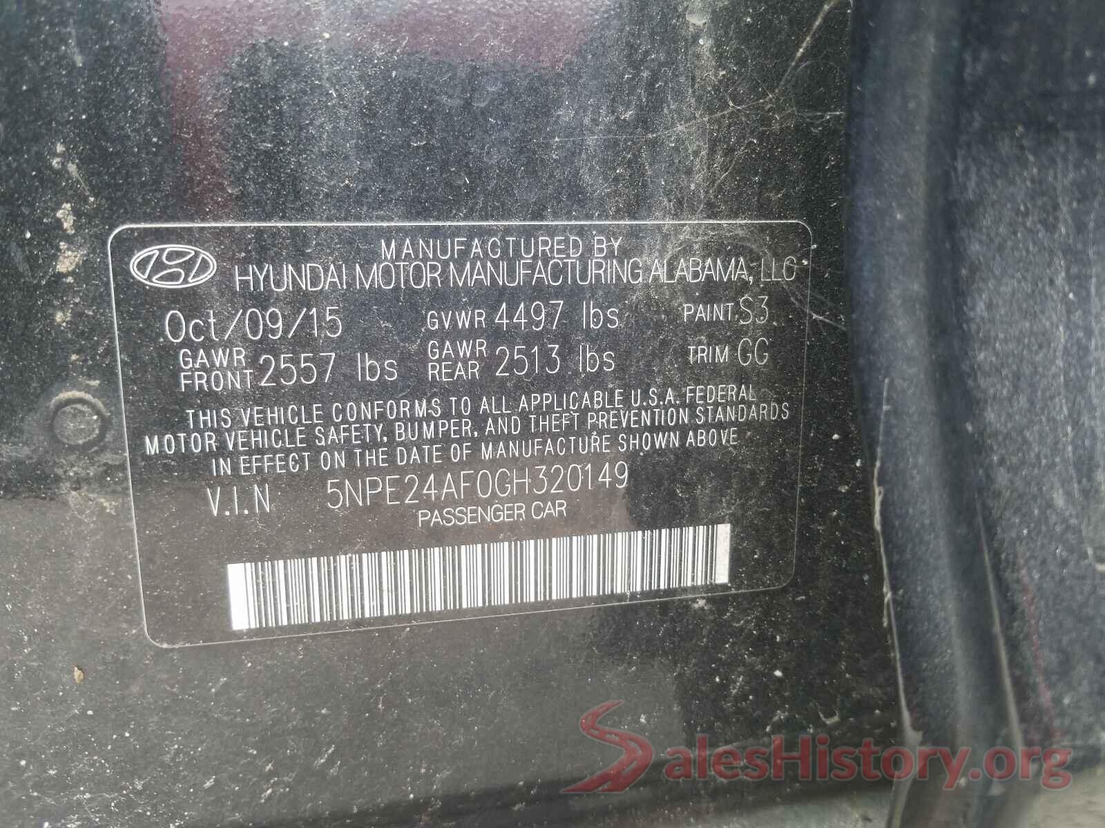 5NPE24AF0GH320149 2016 HYUNDAI SONATA