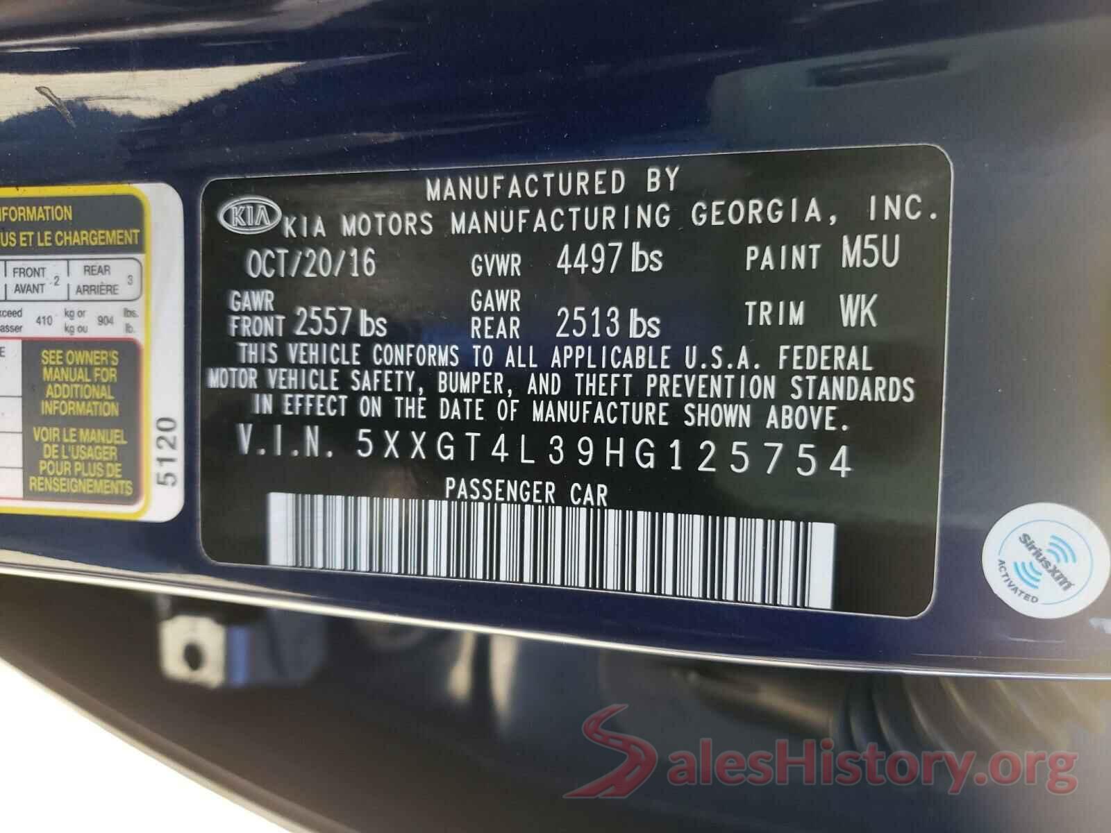 5XXGT4L39HG125754 2017 KIA OPTIMA